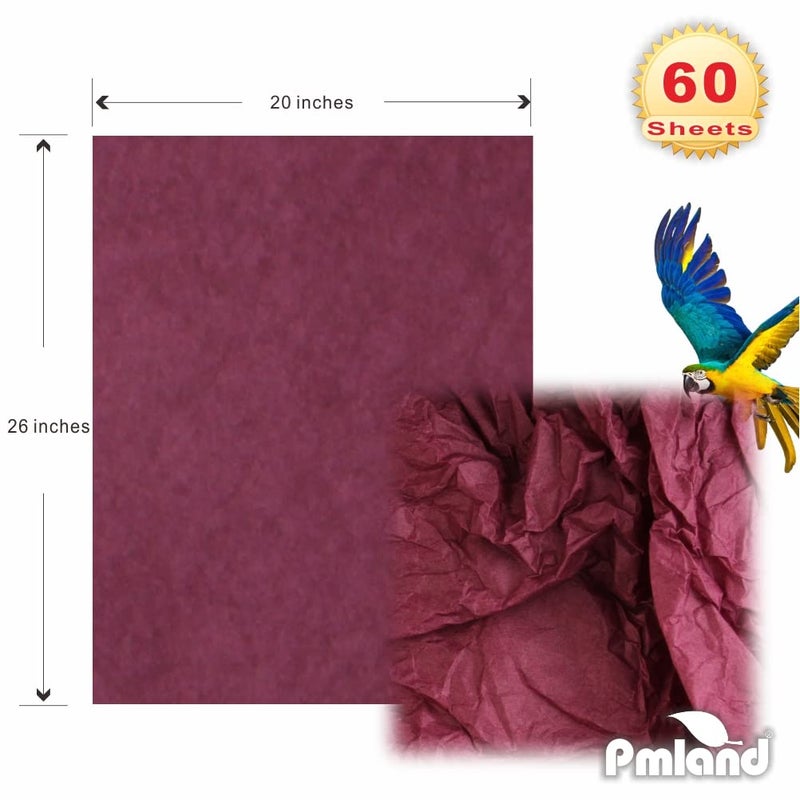 PMLAND ورق تغليف هدايا بجودة ممتازة من PMLAND - لون بورجوندي - 20 بوصة × 26 بوصة 60 ورقة - Image 4